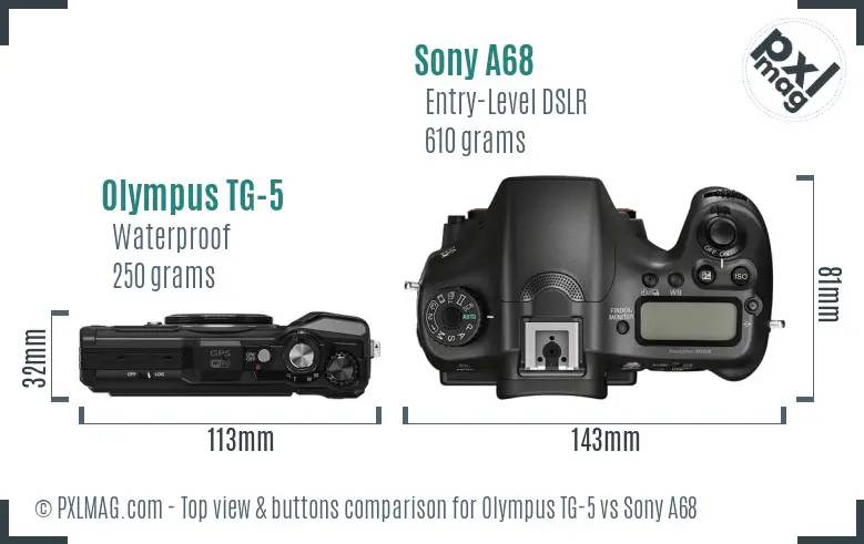 Olympus TG-5 vs Sony A68 top view buttons comparison