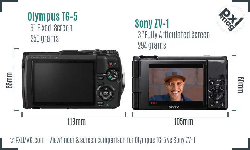 Olympus TG-5 vs Sony ZV-1 Screen and Viewfinder comparison