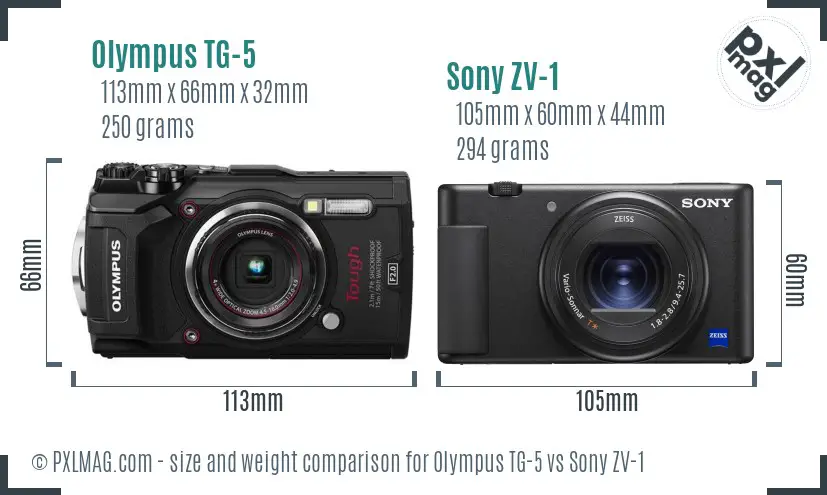 Olympus TG-5 vs Sony ZV-1 size comparison