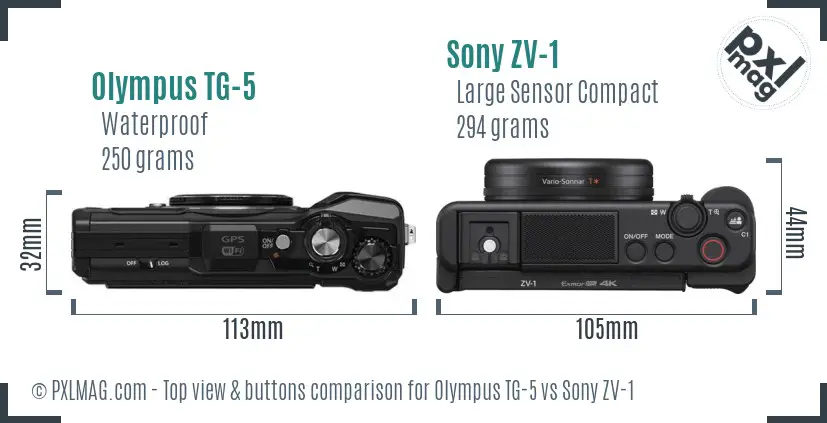 Olympus TG-5 vs Sony ZV-1 top view buttons comparison