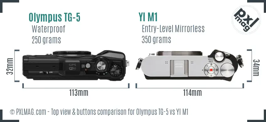 Olympus TG-5 vs YI M1 top view buttons comparison