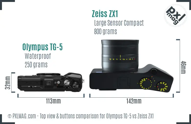 Olympus TG-5 vs Zeiss ZX1 top view buttons comparison
