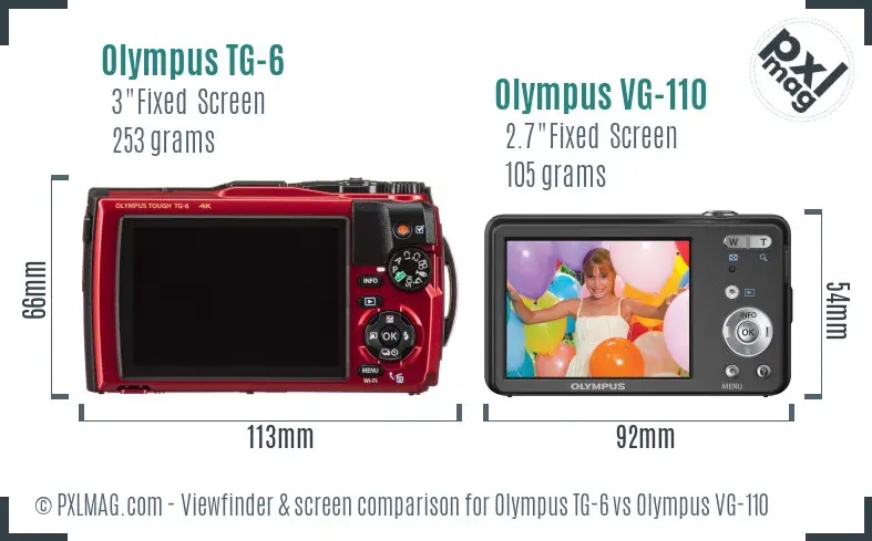 Olympus TG-6 vs Olympus VG-110 Screen and Viewfinder comparison