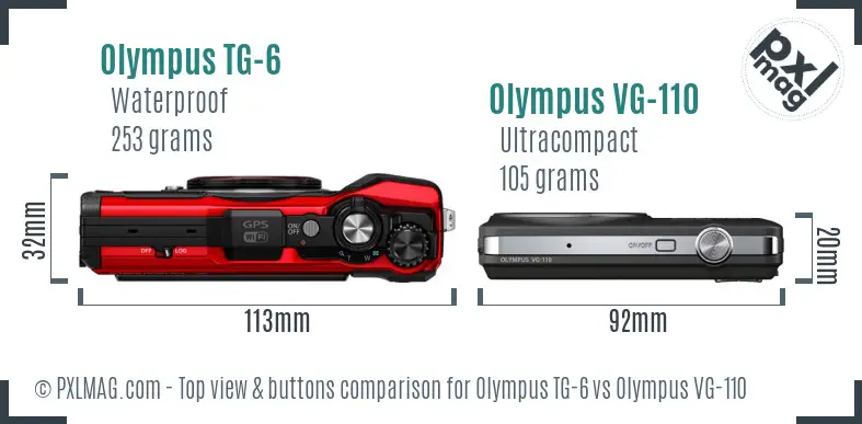 Olympus TG-6 vs Olympus VG-110 top view buttons comparison
