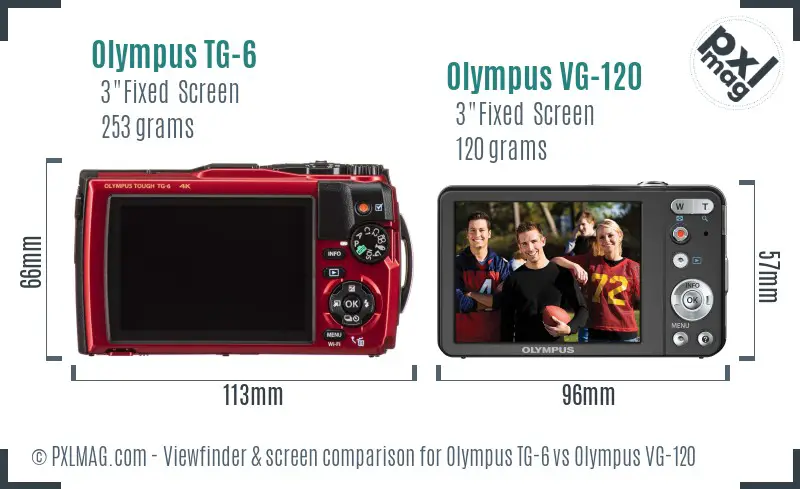 Olympus TG-6 vs Olympus VG-120 Screen and Viewfinder comparison