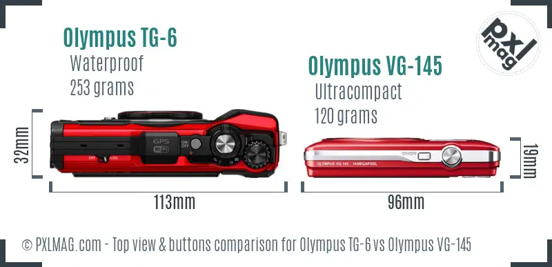 Olympus TG-6 vs Olympus VG-145 top view buttons comparison