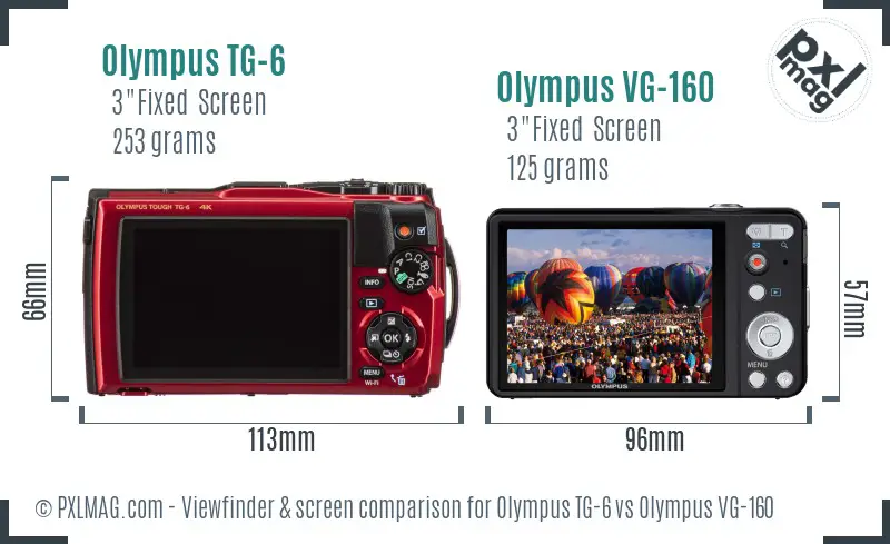 Olympus TG-6 vs Olympus VG-160 Screen and Viewfinder comparison