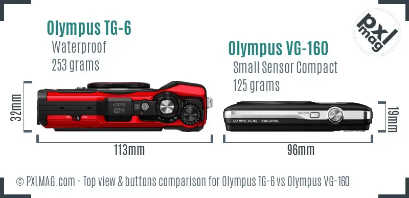 Olympus TG-6 vs Olympus VG-160 top view buttons comparison