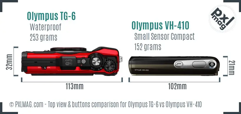 Olympus TG-6 vs Olympus VH-410 top view buttons comparison