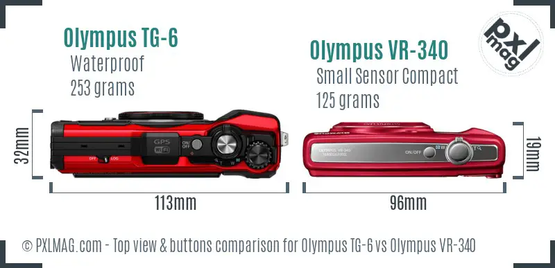 Olympus TG-6 vs Olympus VR-340 top view buttons comparison