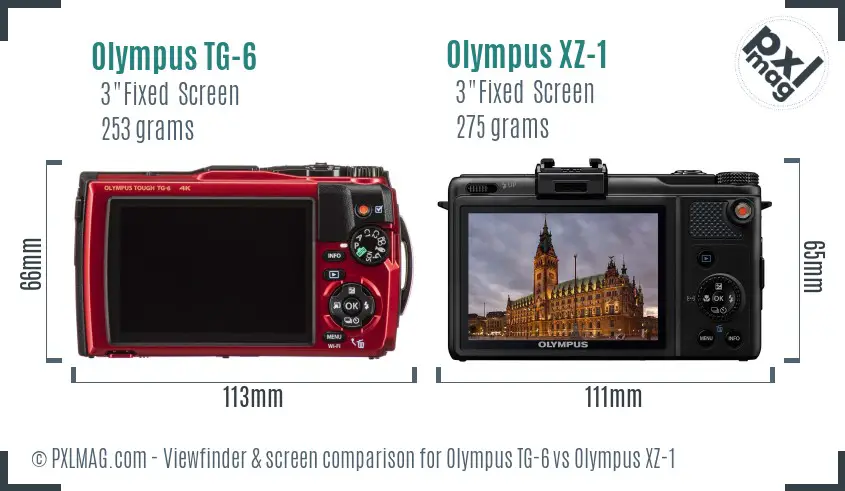 Olympus TG-6 vs Olympus XZ-1 Screen and Viewfinder comparison