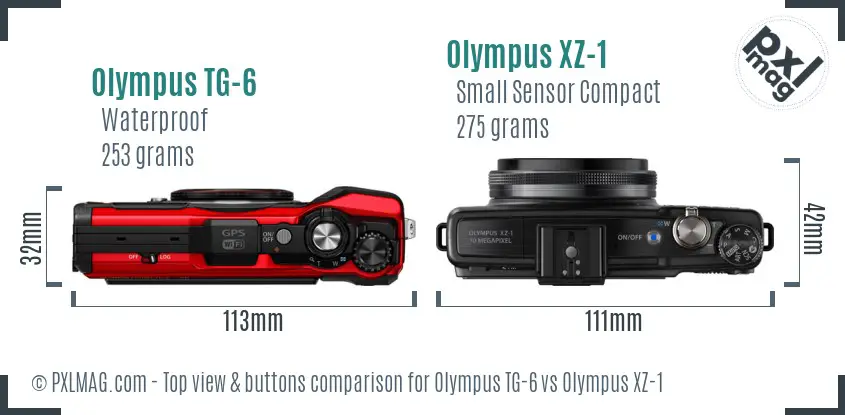 Olympus TG-6 vs Olympus XZ-1 top view buttons comparison