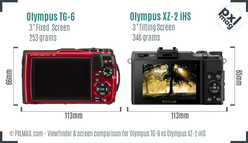 Olympus TG-6 vs Olympus XZ-2 iHS Screen and Viewfinder comparison