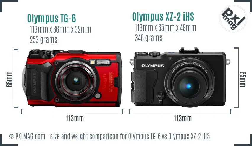 Olympus TG-6 vs Olympus XZ-2 iHS size comparison
