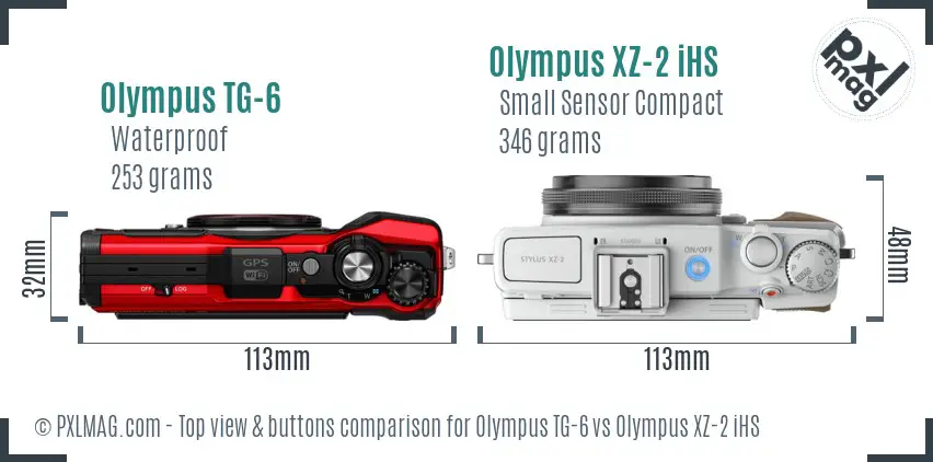 Olympus TG-6 vs Olympus XZ-2 iHS top view buttons comparison