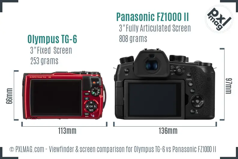Olympus TG-6 vs Panasonic FZ1000 II Screen and Viewfinder comparison