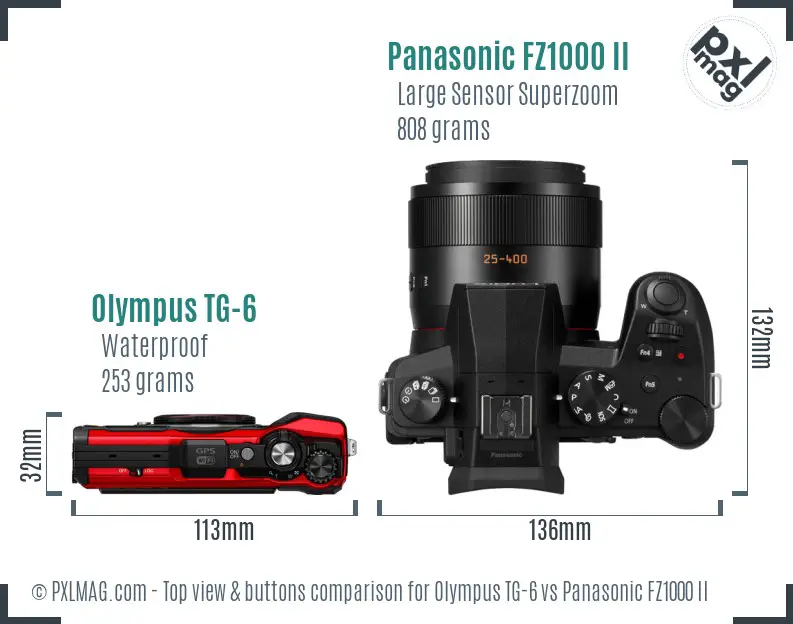 Olympus TG-6 vs Panasonic FZ1000 II top view buttons comparison