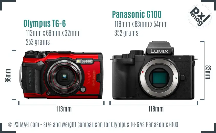 Olympus TG-6 vs Panasonic G100 size comparison
