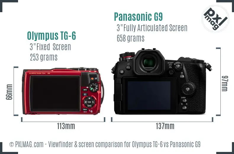 Olympus TG-6 vs Panasonic G9 Screen and Viewfinder comparison