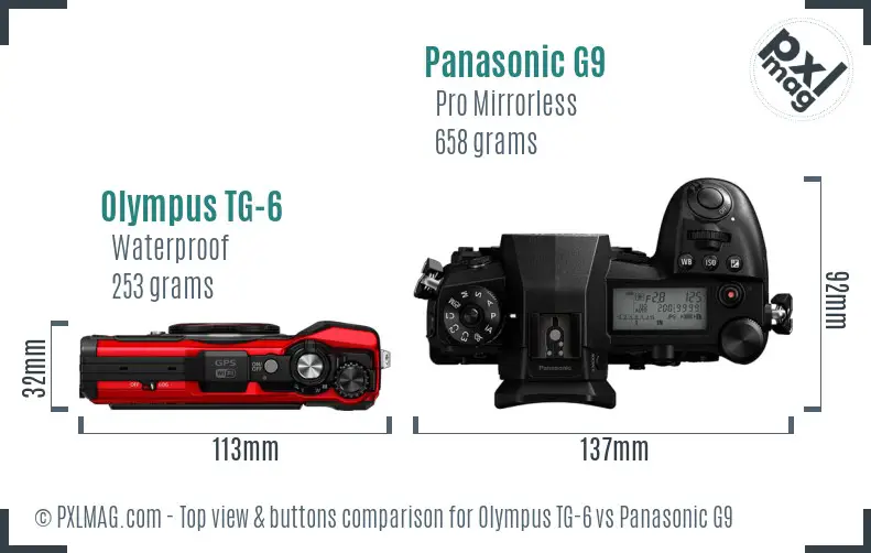 Olympus TG-6 vs Panasonic G9 top view buttons comparison