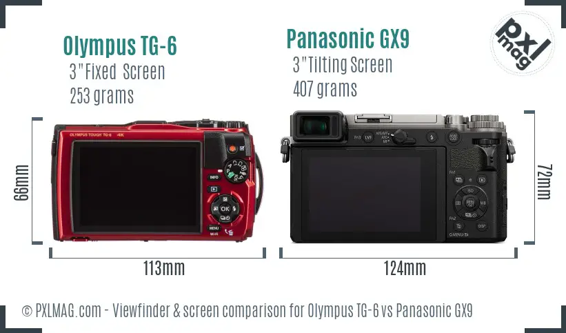 Olympus TG-6 vs Panasonic GX9 Screen and Viewfinder comparison