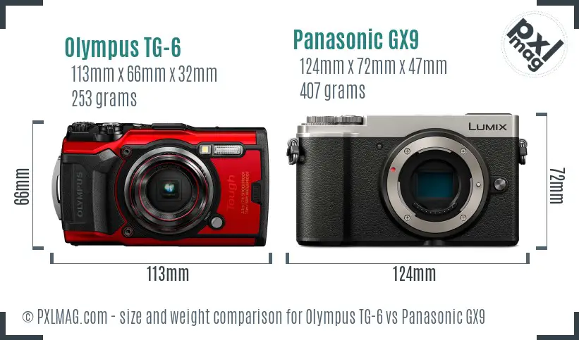 Olympus TG-6 vs Panasonic GX9 size comparison