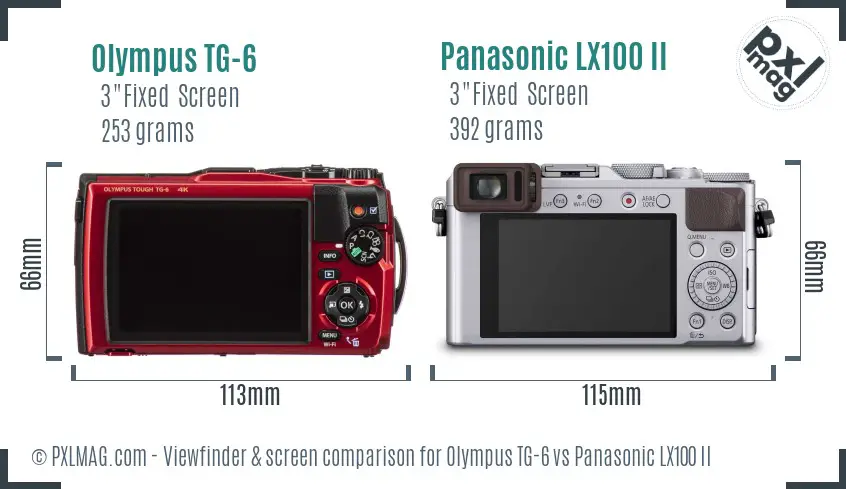 Olympus TG-6 vs Panasonic LX100 II Screen and Viewfinder comparison