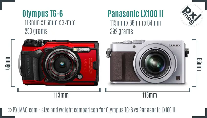 Olympus TG-6 vs Panasonic LX100 II size comparison
