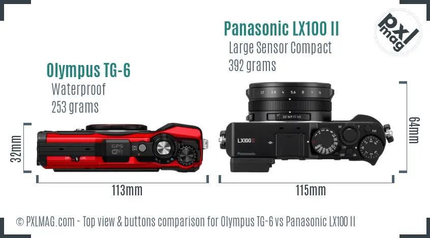 Olympus TG-6 vs Panasonic LX100 II top view buttons comparison