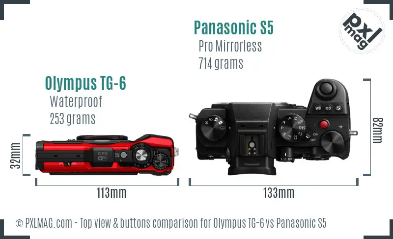 Olympus TG-6 vs Panasonic S5 top view buttons comparison