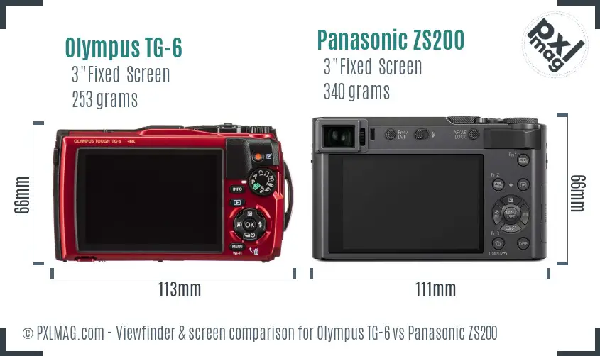 Olympus TG-6 vs Panasonic ZS200 Screen and Viewfinder comparison