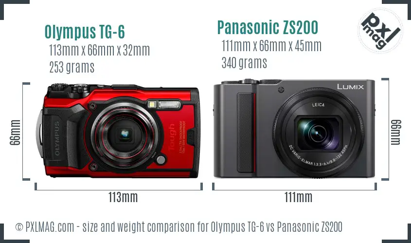Olympus TG-6 vs Panasonic ZS200 size comparison