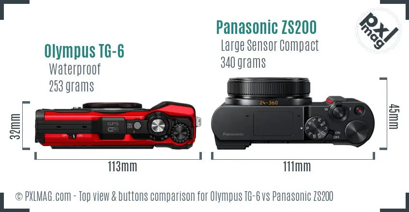Olympus TG-6 vs Panasonic ZS200 top view buttons comparison