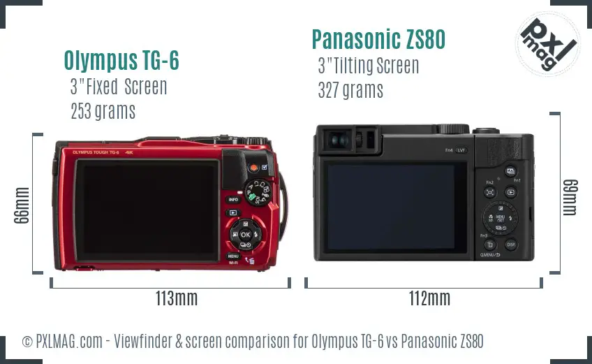 Olympus TG-6 vs Panasonic ZS80 Screen and Viewfinder comparison