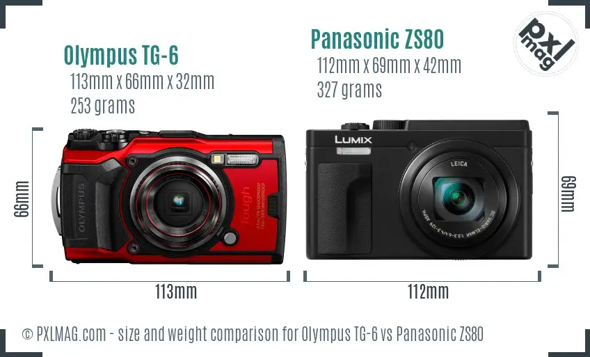 Olympus TG-6 vs Panasonic ZS80 size comparison