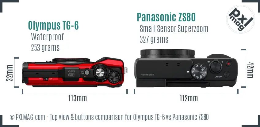Olympus TG-6 vs Panasonic ZS80 top view buttons comparison