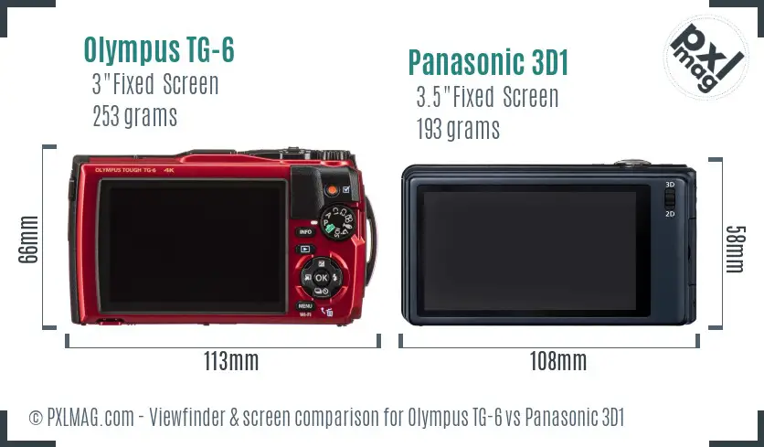Olympus TG-6 vs Panasonic 3D1 Screen and Viewfinder comparison