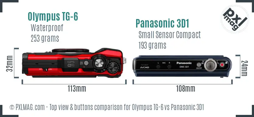 Olympus TG-6 vs Panasonic 3D1 top view buttons comparison