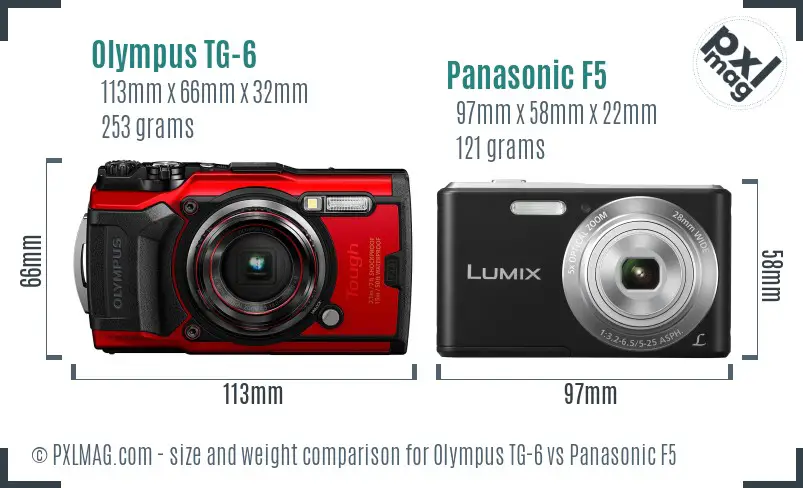 Olympus TG-6 vs Panasonic F5 size comparison