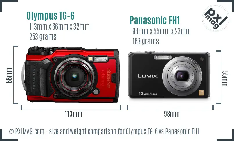 Olympus TG-6 vs Panasonic FH1 size comparison