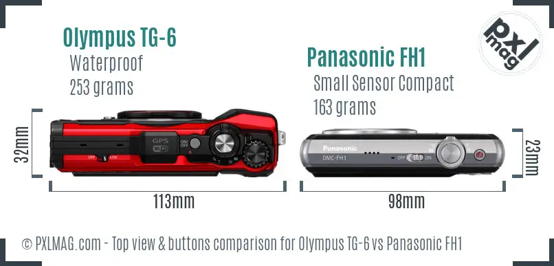 Olympus TG-6 vs Panasonic FH1 top view buttons comparison