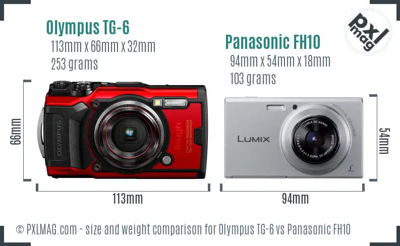 Olympus TG-6 vs Panasonic FH10 size comparison