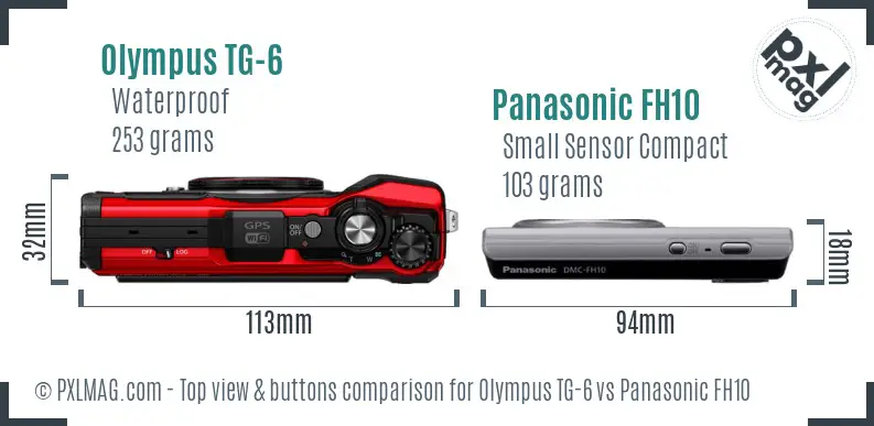 Olympus TG-6 vs Panasonic FH10 top view buttons comparison