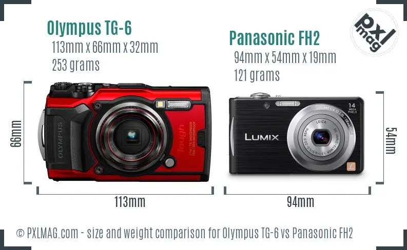 Olympus TG-6 vs Panasonic FH2 size comparison