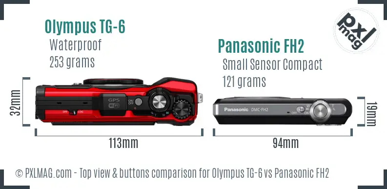 Olympus TG-6 vs Panasonic FH2 top view buttons comparison