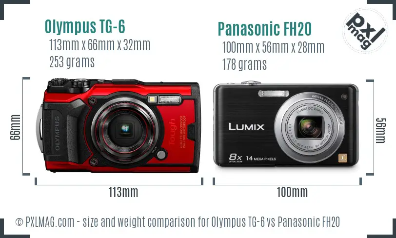 Olympus TG-6 vs Panasonic FH20 size comparison