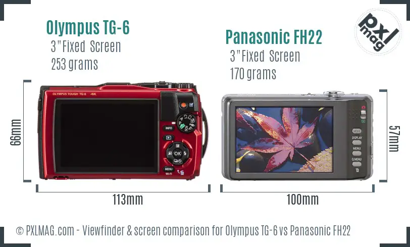 Olympus TG-6 vs Panasonic FH22 Screen and Viewfinder comparison