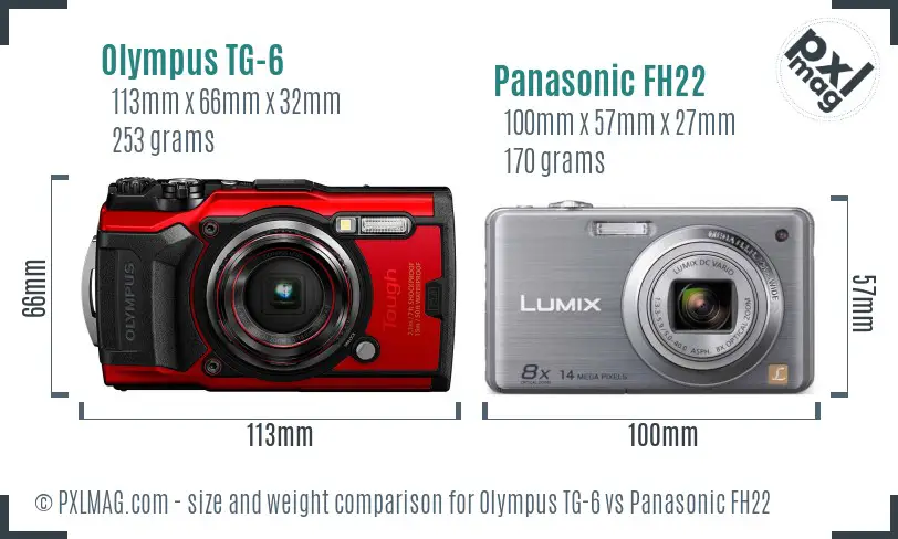 Olympus TG-6 vs Panasonic FH22 size comparison