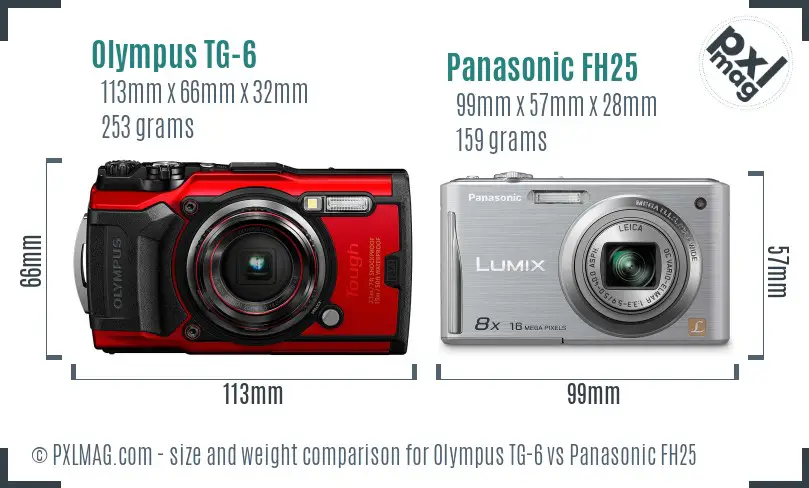 Olympus TG-6 vs Panasonic FH25 size comparison