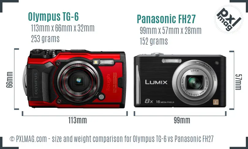 Olympus TG-6 vs Panasonic FH27 size comparison